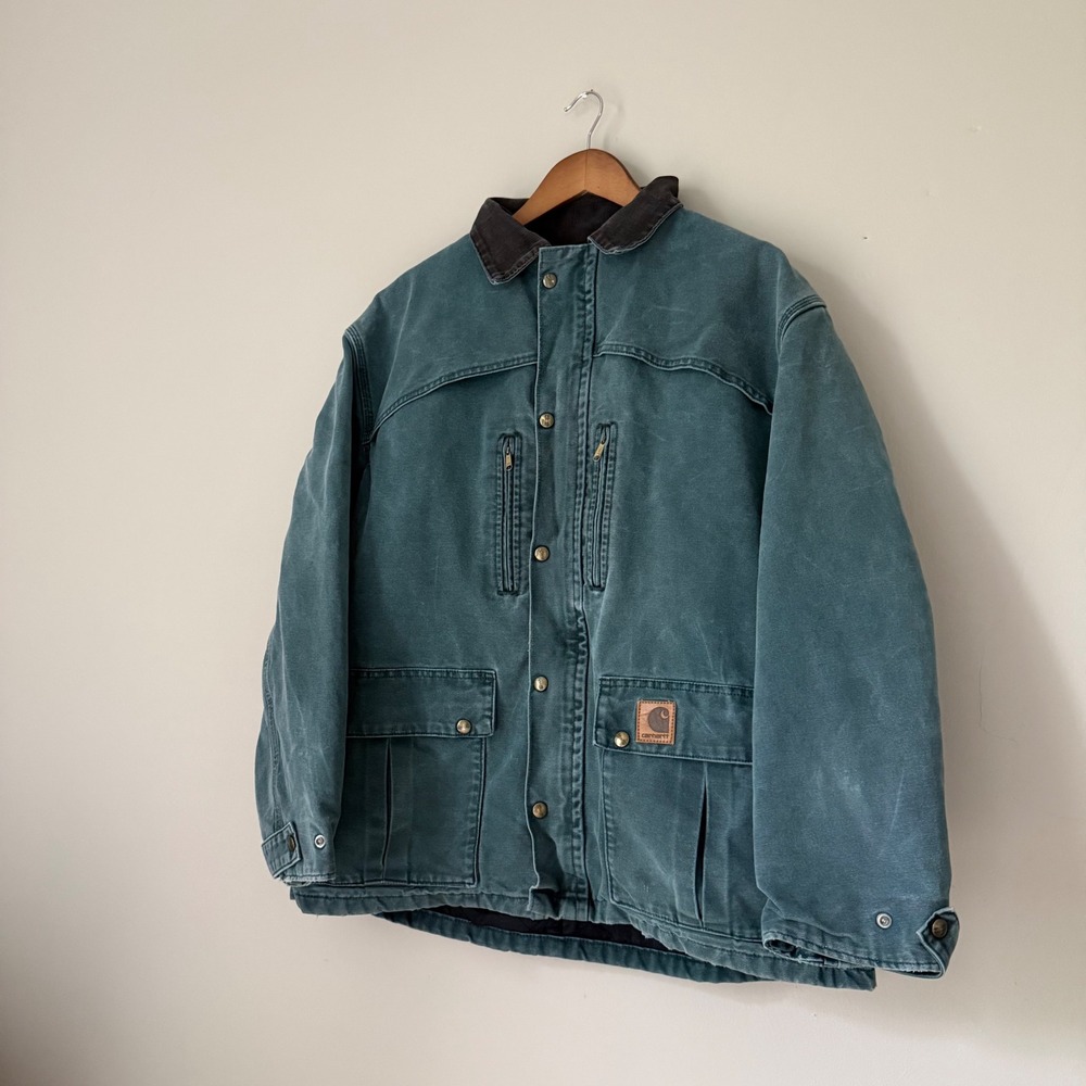 Vintage Carhartt C10 HTG Hunter Green Arctic Blanket Lined Coat Size Large